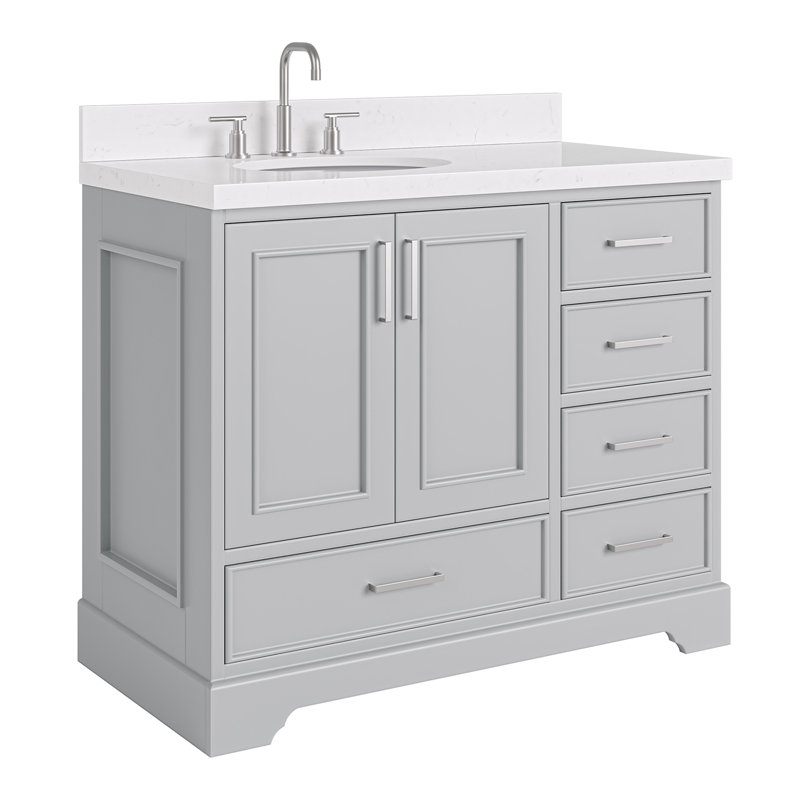 42.25'' Single Bathroom Vanity with Carrara Quartz Top, Gray