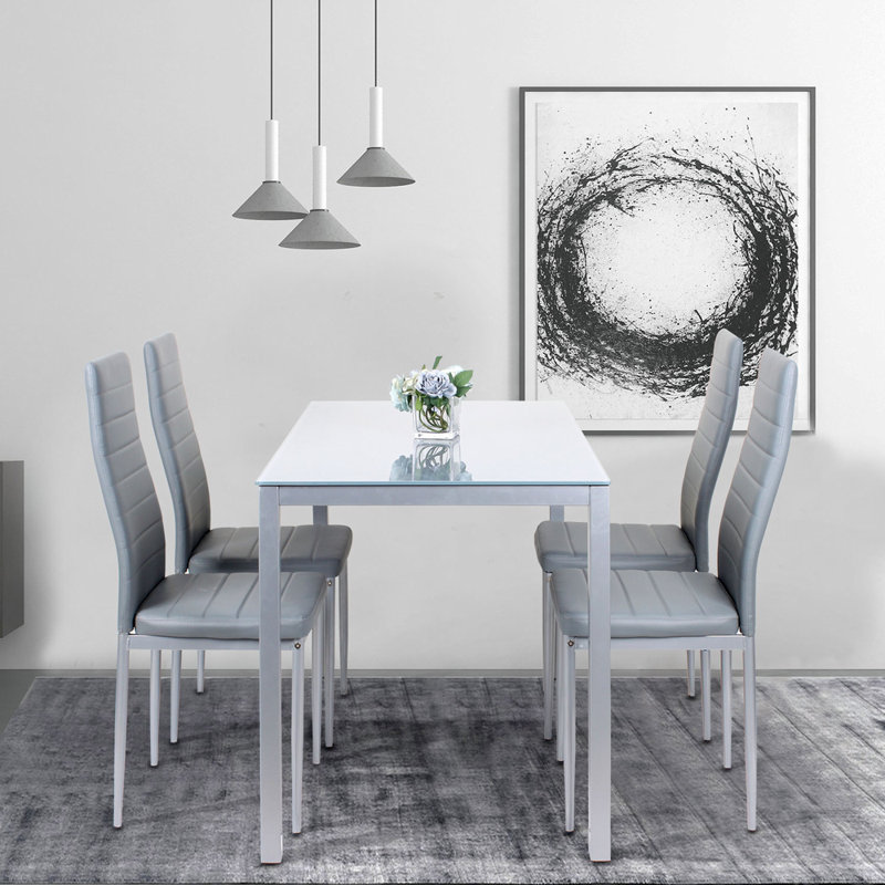 Emmye Glass Top Metal Base Dining Table, Grey