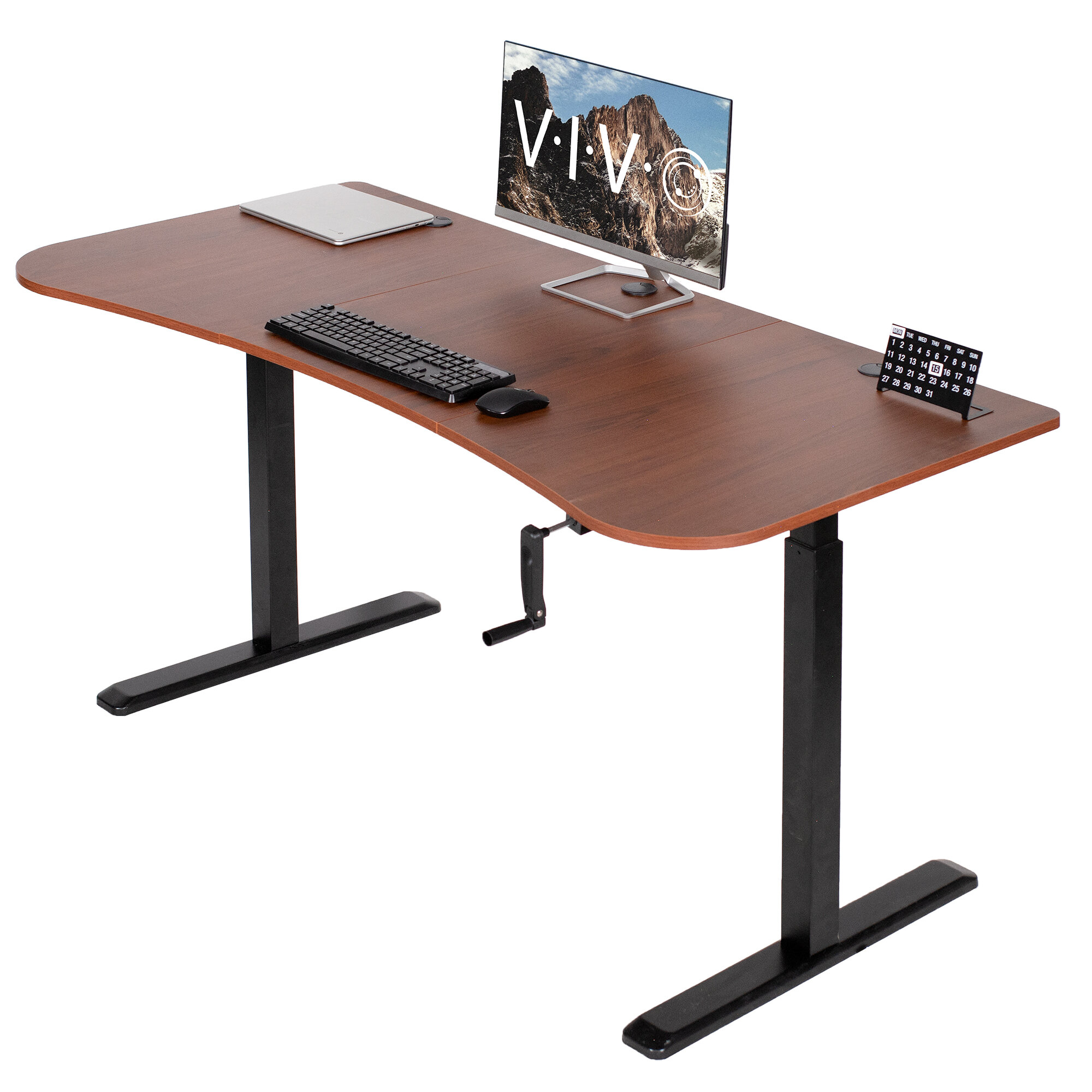 vivo Manual 71 x 30 Stand Up Desk, Light Wood Table Top, Black Frame