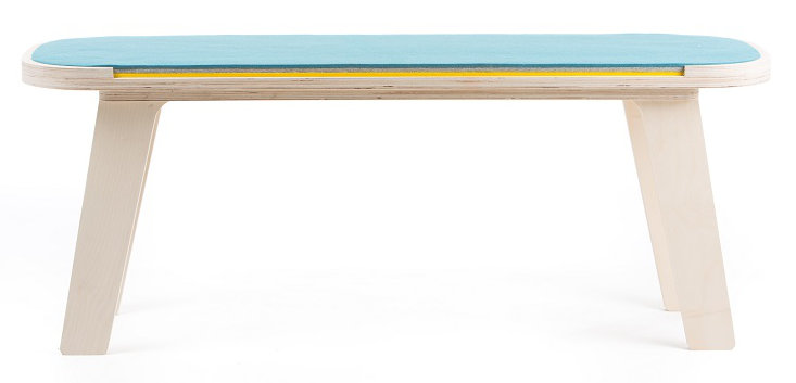 Maxman Upholstered Bench, Light Blue / Grey / Yellow