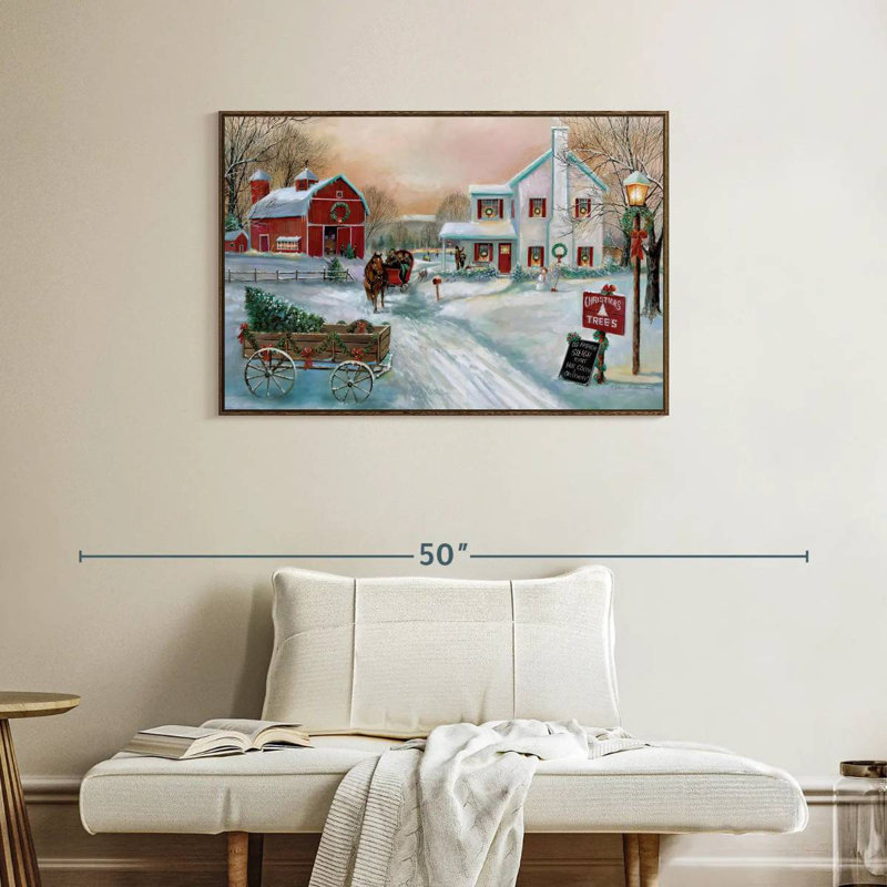 Festive Christmas Tree Farm, 37" X 25", Floating Frame Walnut