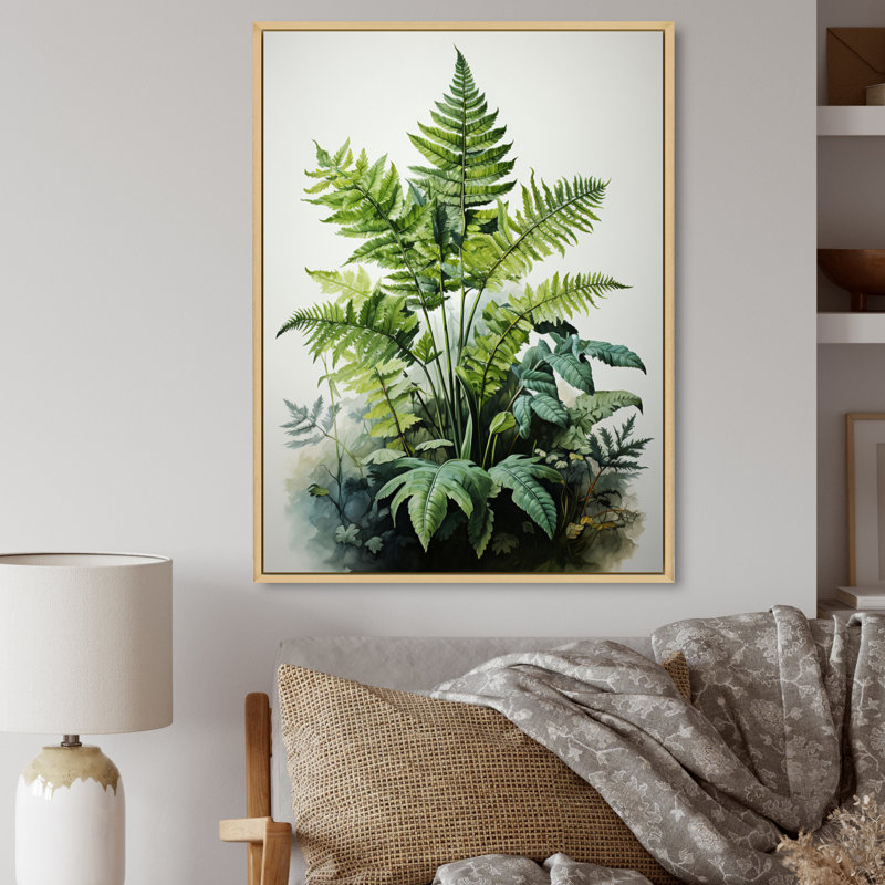 «Minimalisme Ferns Verdant Elegance III», reproduction d'art sur toile, Encadré naturel, H 40 po x l 30 po x P 1,5 po