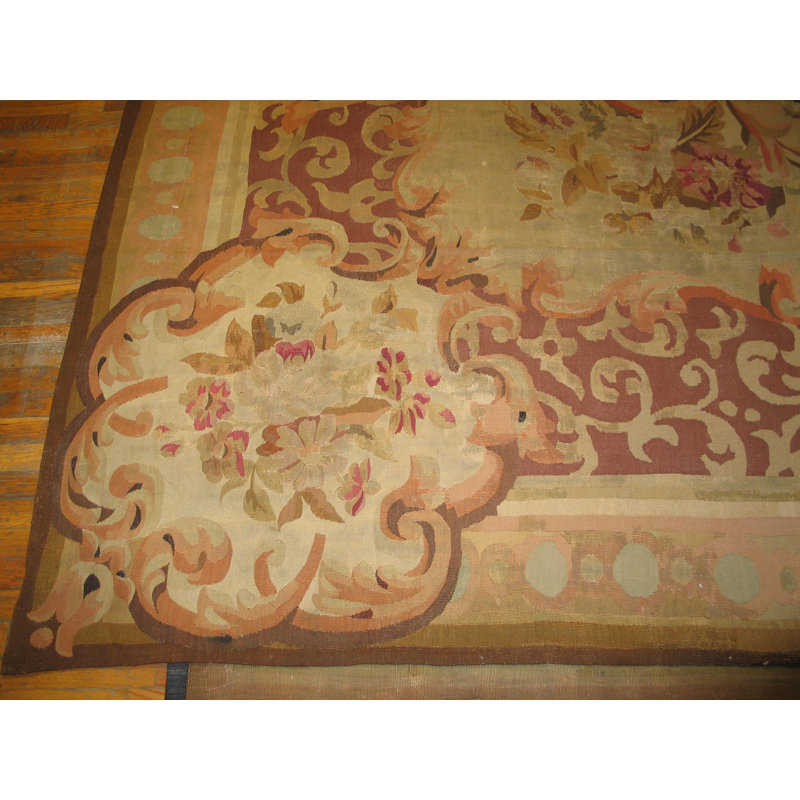 Mid 18th century Antique Floral Medallion Design Flat Woven French Aubusson Carpet