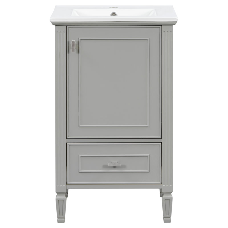 Eagarville rétro 20 po avec évier en céramique, armoire de rangement à cadre en bois massif et support intégré (gris / vert)