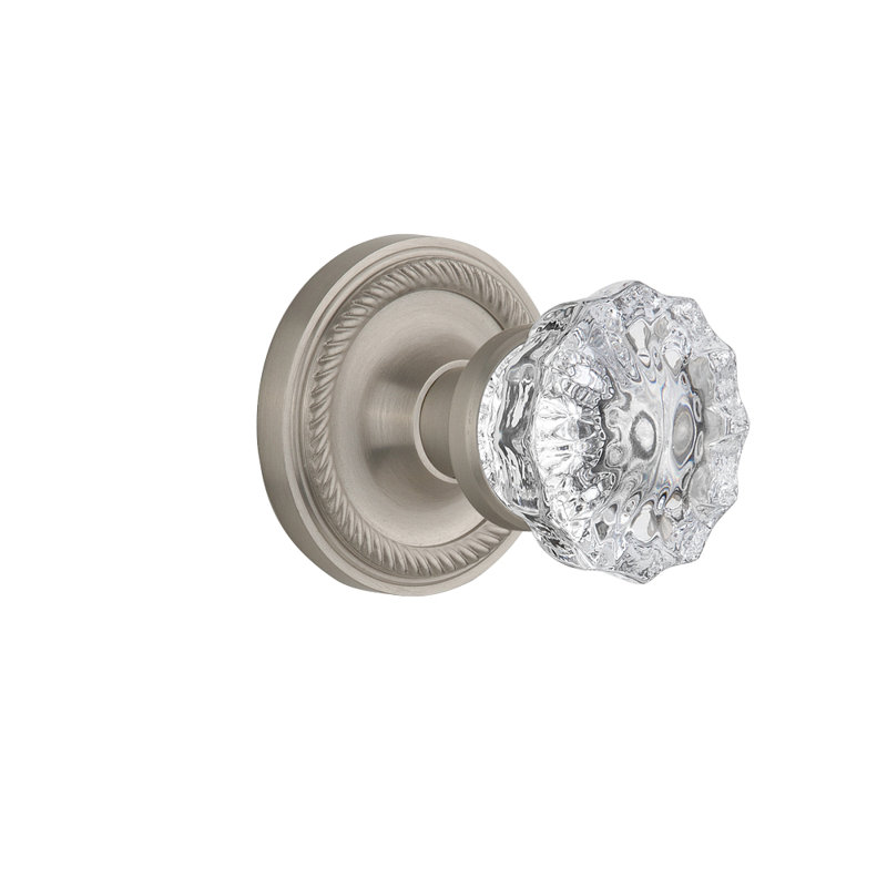 Rope Rosette with Crystal Door Knob, Satin Nickel, 2-3/4”