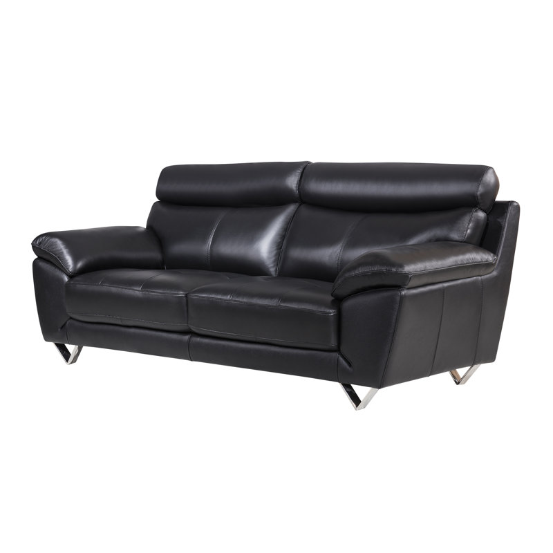 Holborn Leather Sofa, Black Genuine Leather, 37" H x 86" W x 39" D