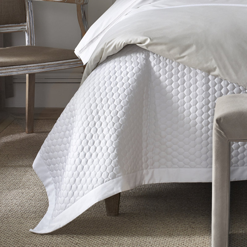 Apiary Quilted Sateen Coverlet Set, White, Twin Coverlet + 1 Standard Sham