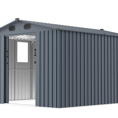 Remise de rangement extérieure de 8 pi x 10 pi, grande remise à outils en métal avec fenêtre et portes verrouillables, remise de jardin pour la cour