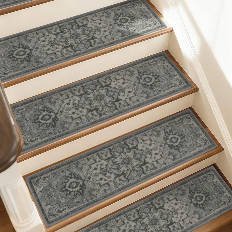 Tapis d'escalier gris olive antidérapant pour les marches intérieures
