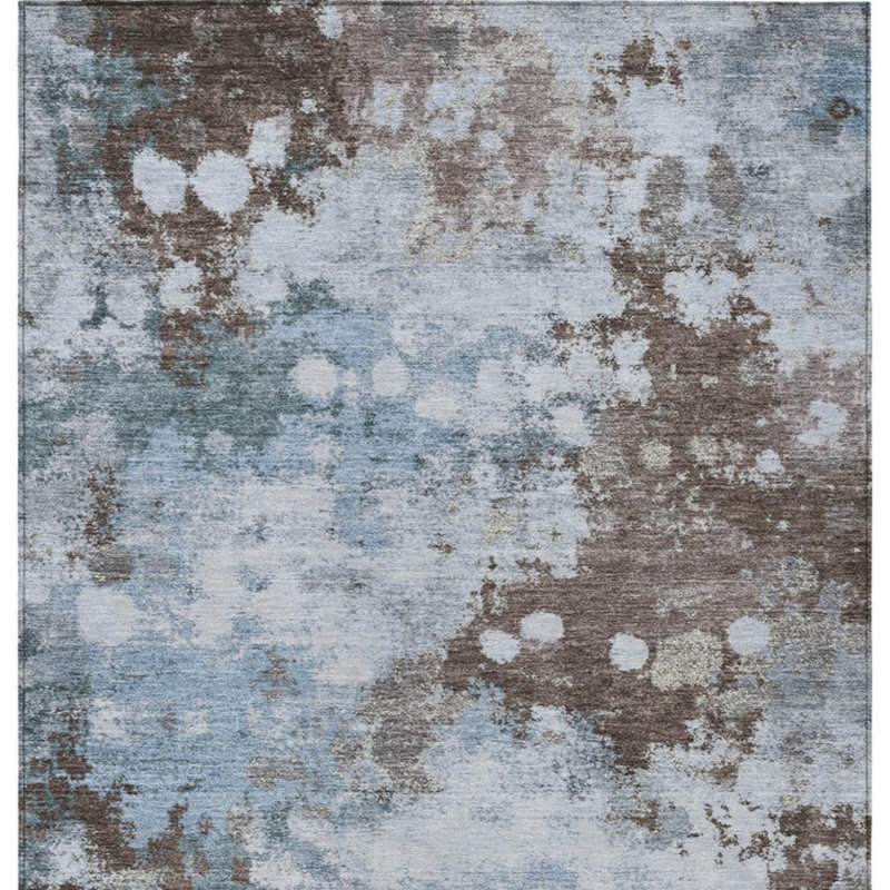 Tapis d'extérieur lavable abstrait bleu ciel et brun 10 pi x 14 pi