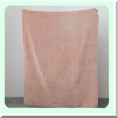 Peachy Pink Cotton Velvet Kantha Throw Blanket