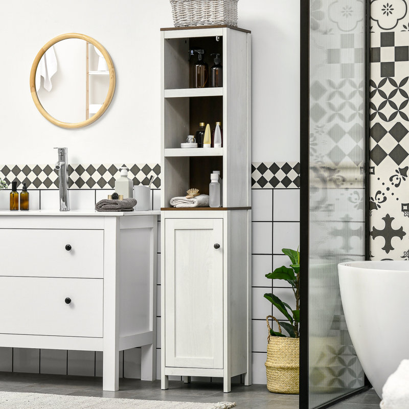 Grande armoire de rangement autoportante avec 3 tablettes ouvertes et tablette réglable Kleankin, blanc antique