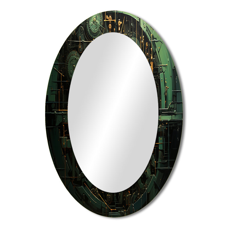 Gold And Green Bitcoin Crypto Currency - Fashion Oval Decorative Mirror On Metal, 36" x 24"