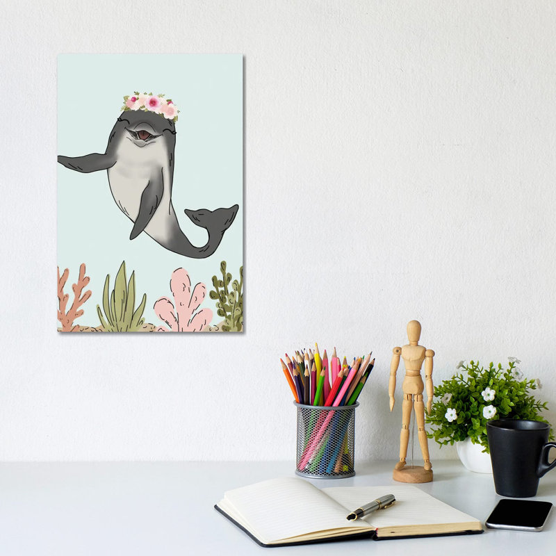 Floral Crown Dolphin by Katie Bryant - Wrapped Canvas Gallery-Wrapped Canvas Giclée, 20.32 cm H x 30.48 cm W