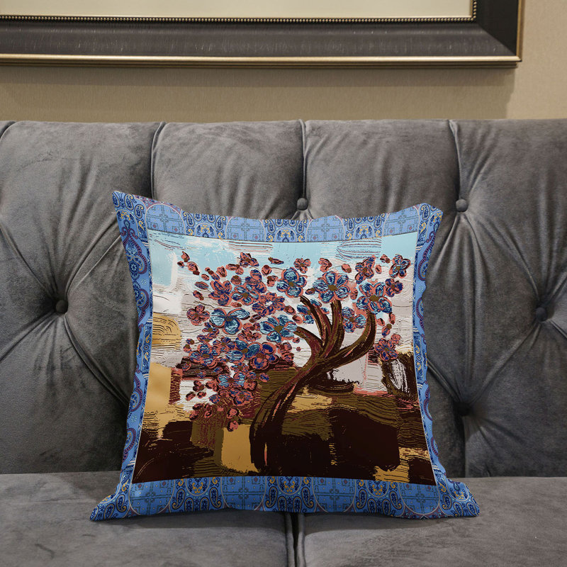 Floral Outdoor Reversible Throw Pillow, 16" x 16", Pink/Blue/Yellow