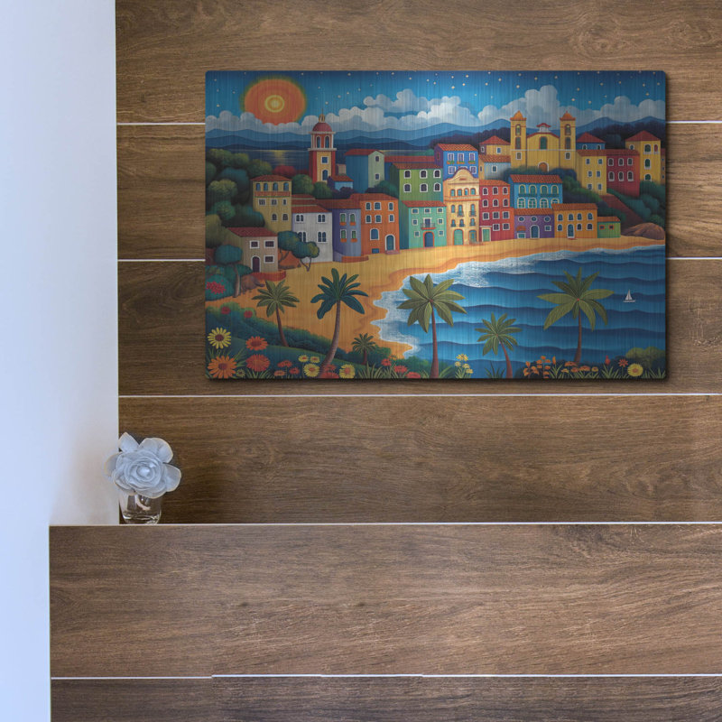 Art mural en métal luxueux «Vibrant Coastal Harmony» par Doron David, 16 po x 12 po, H 12 po x l 16 po