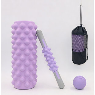 Ensemble de rouleaux en mousse 3-en-1, bâtons de massage, balles de massage, bandes de résistance pour massage des muscles profonds, relâchement du point de déclenchement, pilates, yoga (rose)