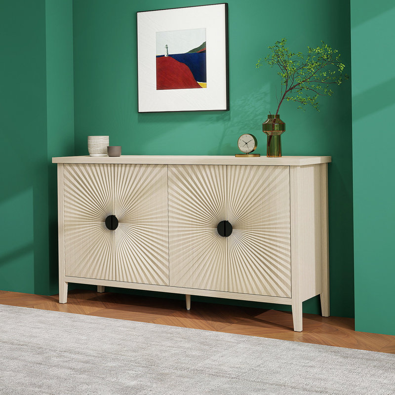 Buffet à 4 portes, buffet sculpté avec rangement, armoire à café moderne avec tablette réglable pour le salon, la salle à manger et la cuisine