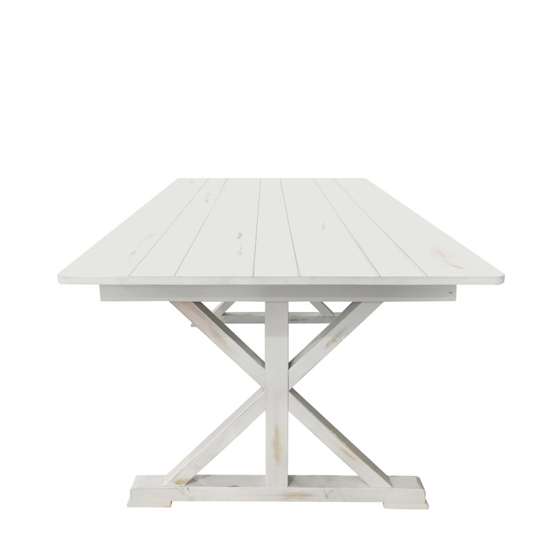 Antique Rustic White Solid Pine Foldable Dining Table with X-Legs