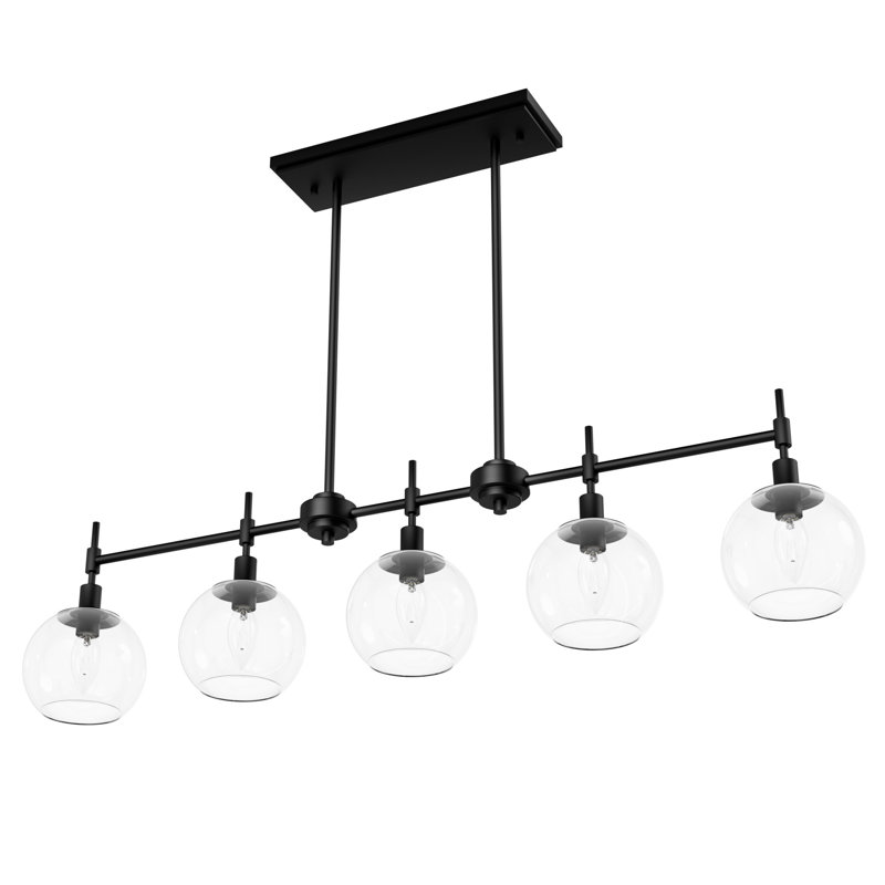 Xidane With Clear Glass 5 Light Linear Chandelier Ceiling Light Fixture, Matte Black