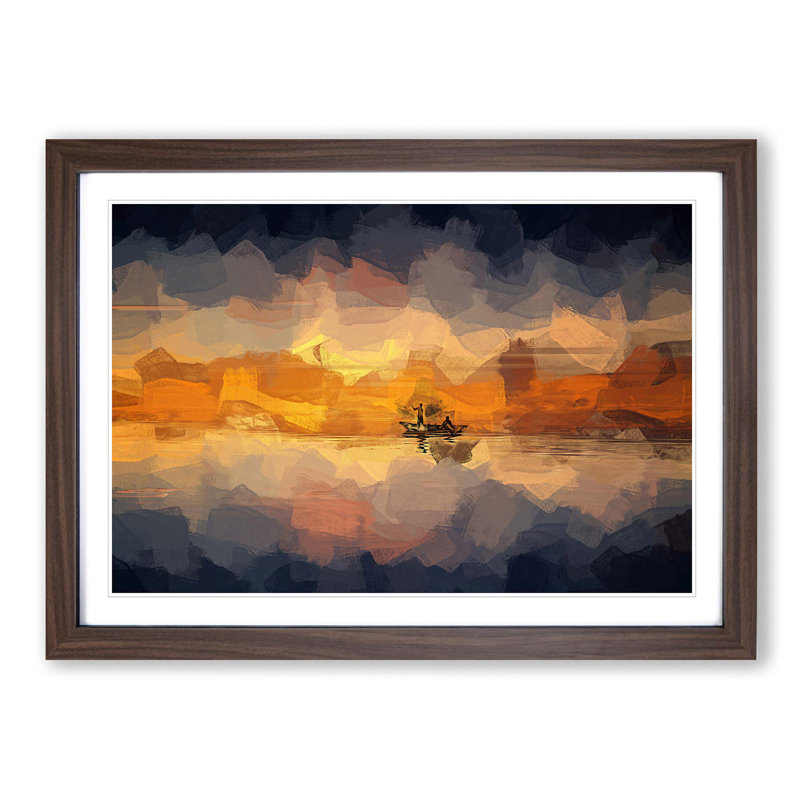 A Boat at Sunset in Abstract - Picture Frame Graphic Art Print, Walnut Framed, 36cm H x 48cm W x 2cm D