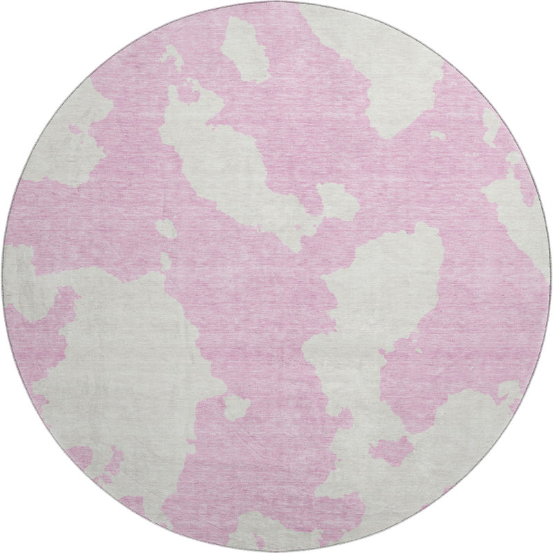 Premium Machine Washable Prisco Pink Rug, Round 8'