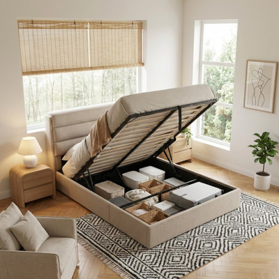 Upholstered Lift-Up Storage Platform Bed