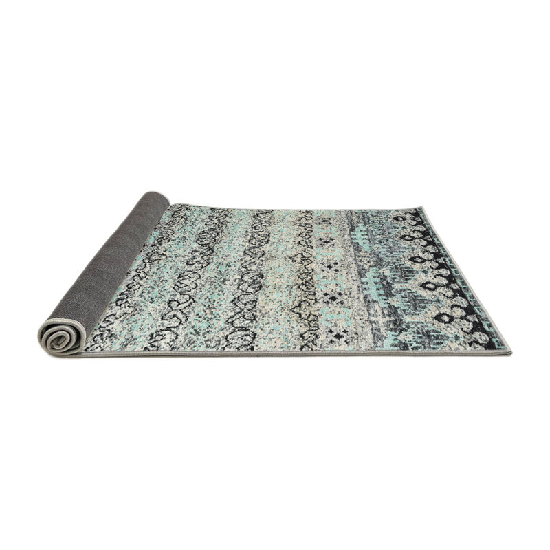 Gris abstrait/noir/Tapis décoratif bleu, Rond 6 pi