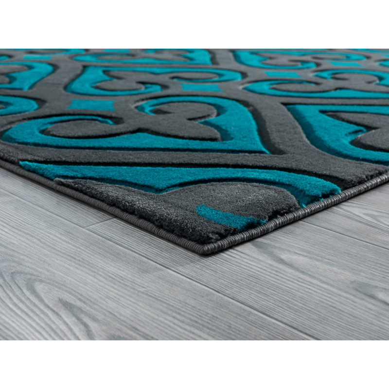 Tapis turquoise / gris Zabala, Rectangle 1 pi 10 po x 2 pi 8 po