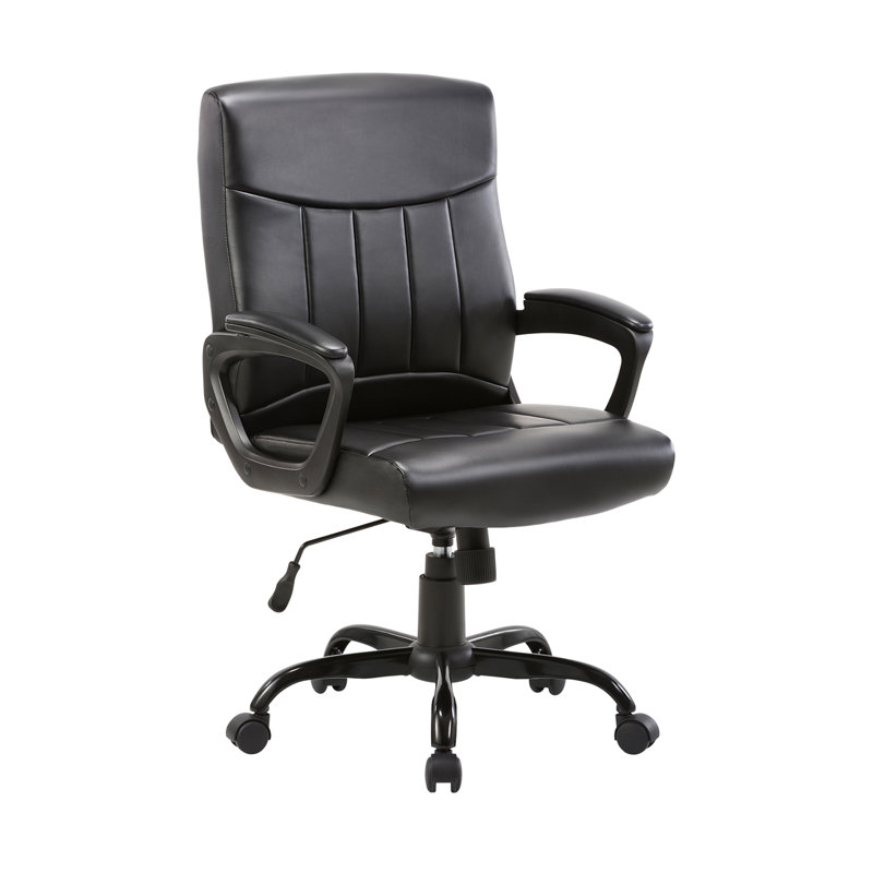 CLATINA Mid Back Leather Office Executive Chair Padded Armrestes Swivel Seat, Black, Black