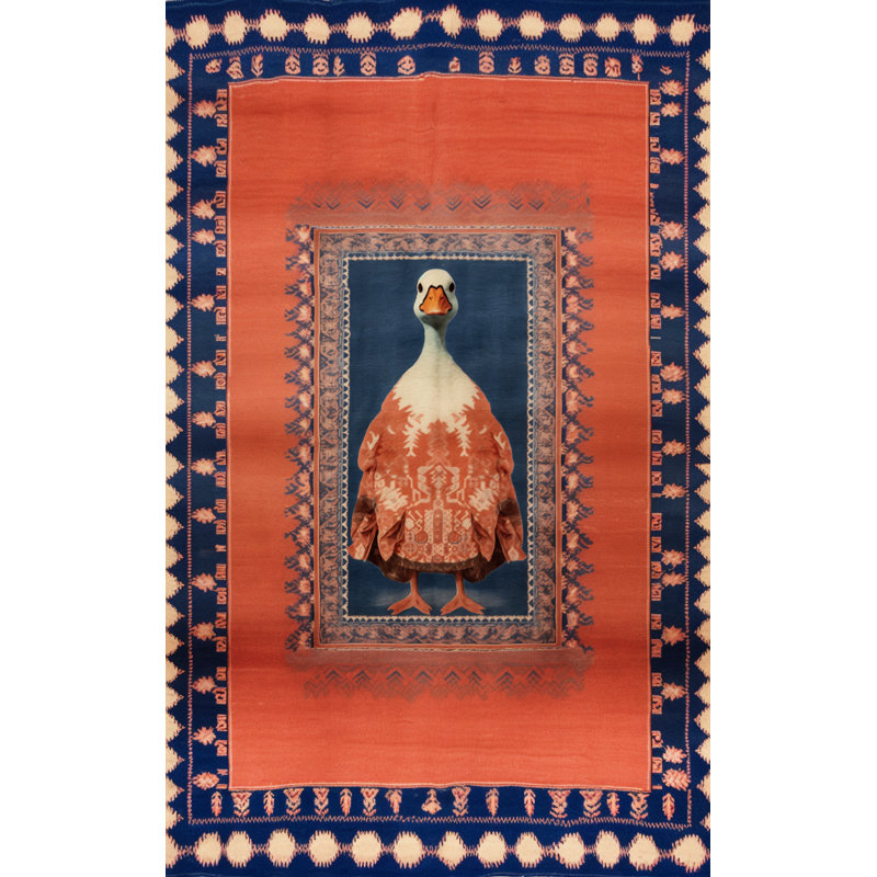 Dido Collection Blue Red Theme Duck Pattern Modern Decorative Rug, Rectangle 4'7.12" x 6'6.74"