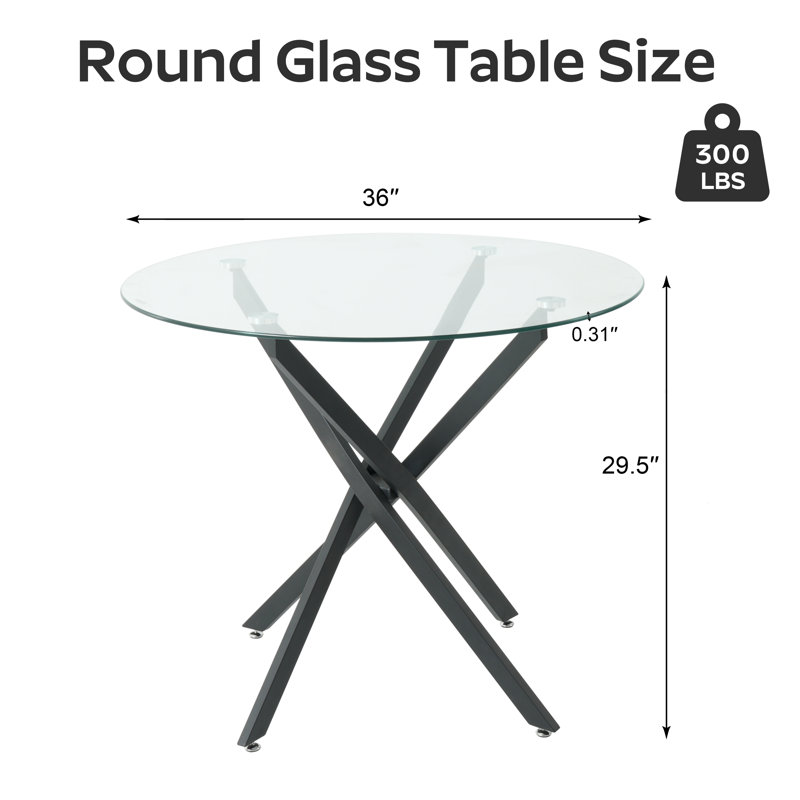Table de salle à manger ronde, Clair, H 29,5 po x L 36 po x l 36 po, Noir