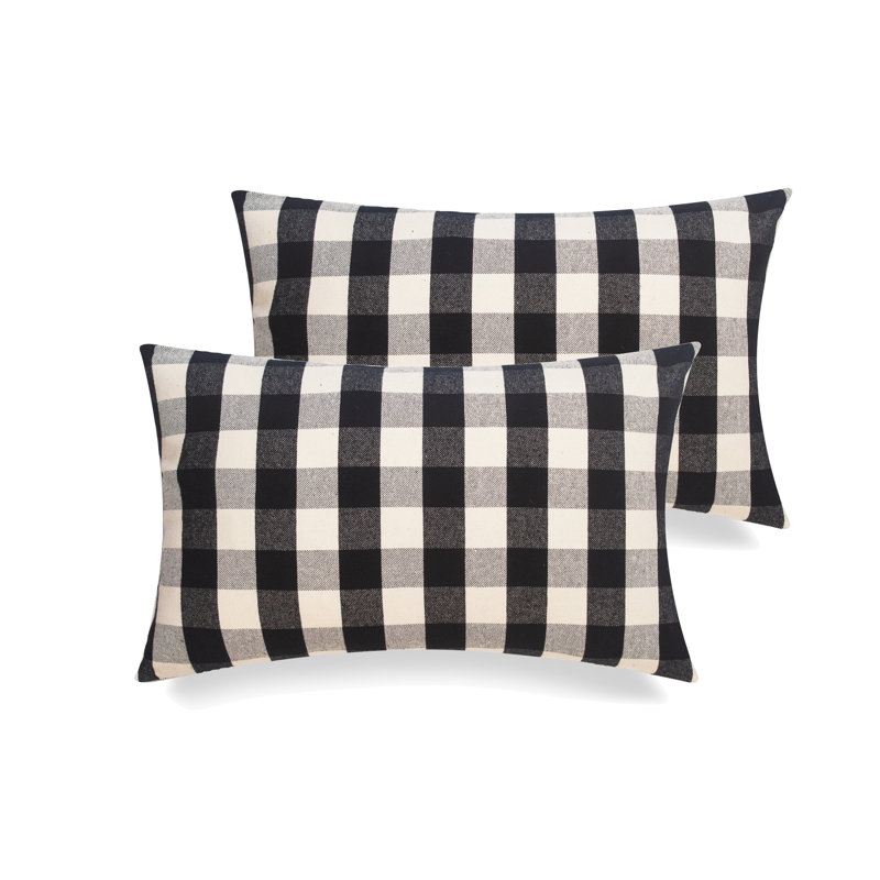Housse de coussin rectangulaire 100% coton Buffalo Check, Noir / blanc, H 14 po x l 20 po, Polyester