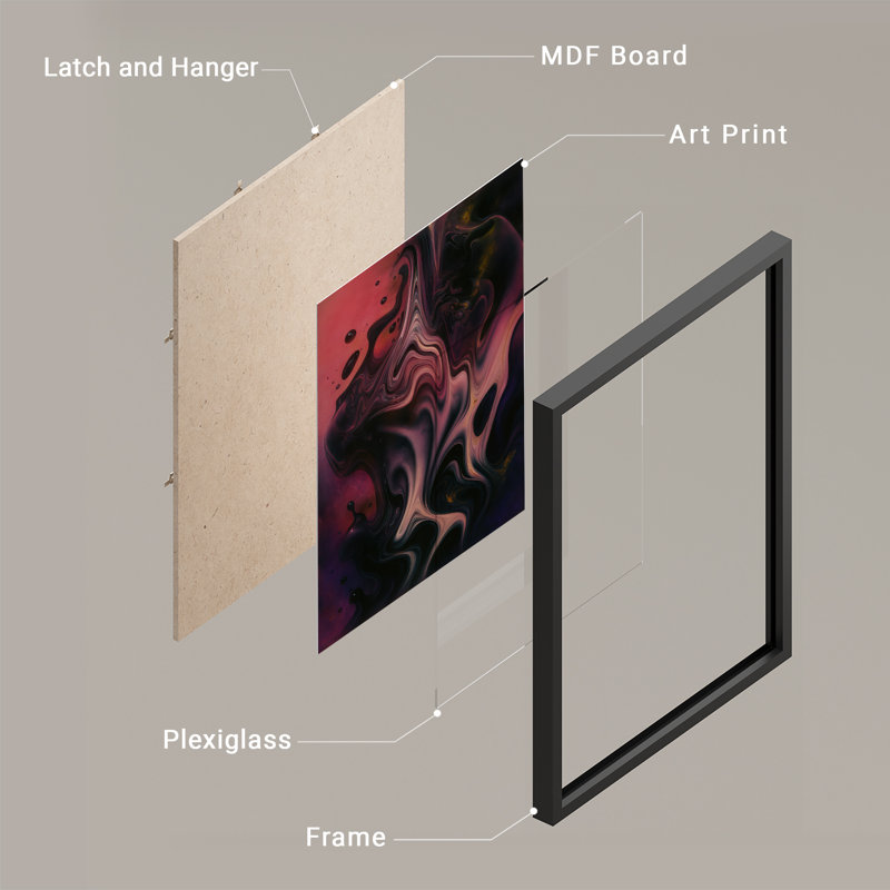 Reproduction d'art encadrée abstraite pour décoration intérieure moderne, H 14 po x l 11 po, Noir