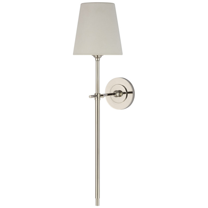 Thomas O'Brien Bryant 27" Cordless Tail Sconce with Linen Shade, Polished Nickel