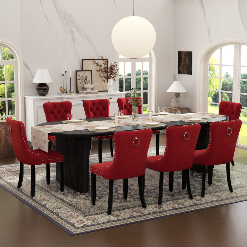  Table de salle à manger Farmhouse, table de salle à manger extensible rectangulaire avec chaise de salle à manger en velours capitonné