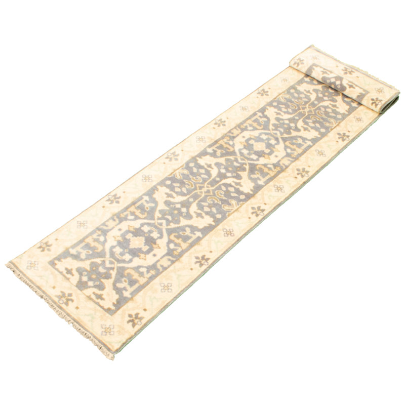 Tapis de couloir en laine noué à la main de conception unique noué à la main New Age 2 pi 7 po x 10 pi Tapis décoratif gris/Ivoire