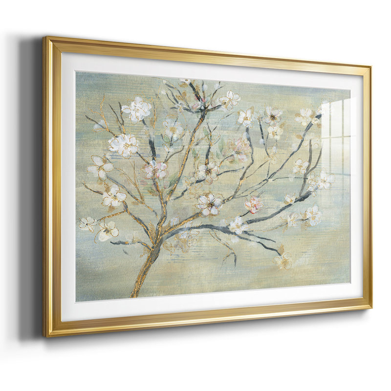 Fleurs et pluie printanière, H 30 po x l 44 po x P 1,5 po, Or