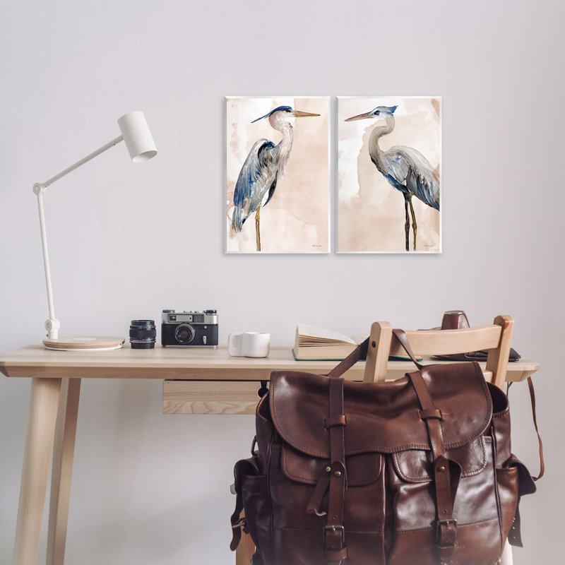 «Beautiful Heron Birds debout aquarelle», ensemble de 2 plaques murales par Stellar Design Studio, H 15 po x l 10 po