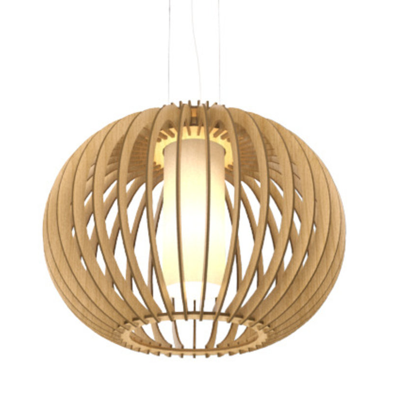 1 - Light Chandelier, 14.57" H x 18.9" W x 18.9" D, Louro Freijo