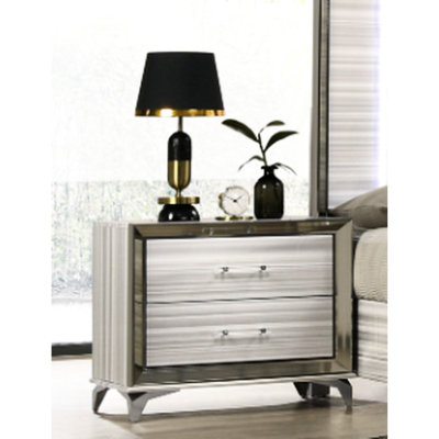 Table de chevet blanche Modern Star: rangement spacieux, lampe à DEL intégrée, 2 tiroirs, glissières à double tiroir, table de chevet avec poignées en acrylique
