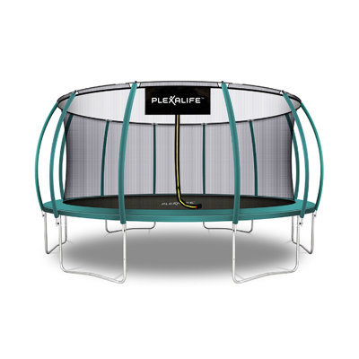 Plexalife Pumpkin-Shaped Outdoor Trampoline Set with Premium Top-Ring Frame Safety Enclosure, 16 FT - Dark Green