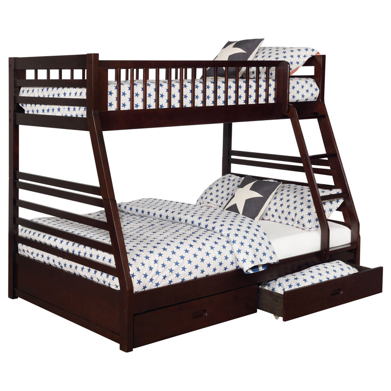 Inara 2-drawer Wood Twin Over Full Bunk Bed Cappuccino, Cappuccino