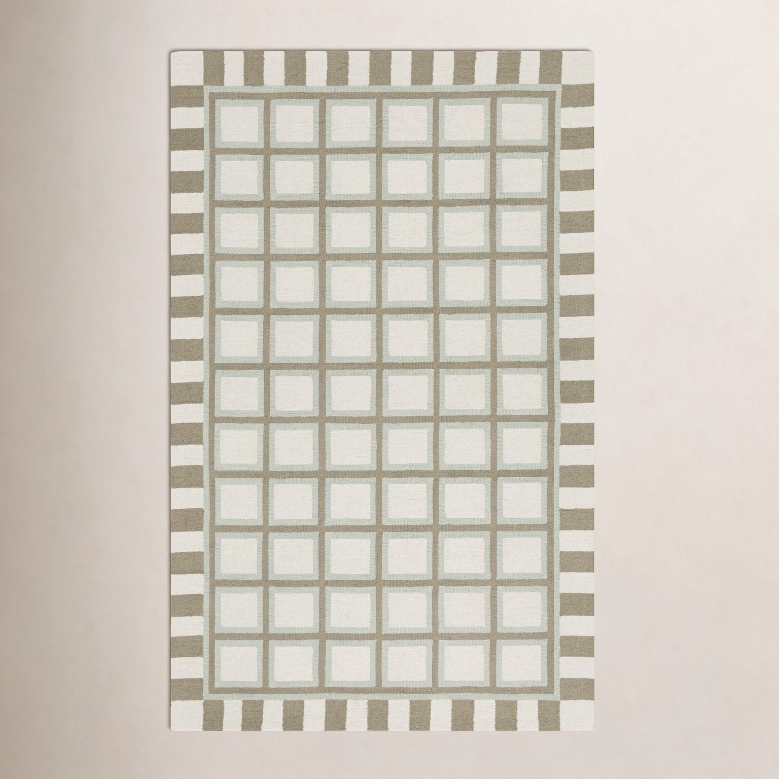 Green Ivory Hand-Tufted Wool Geometric Rug, Rectangle 6' x 9'