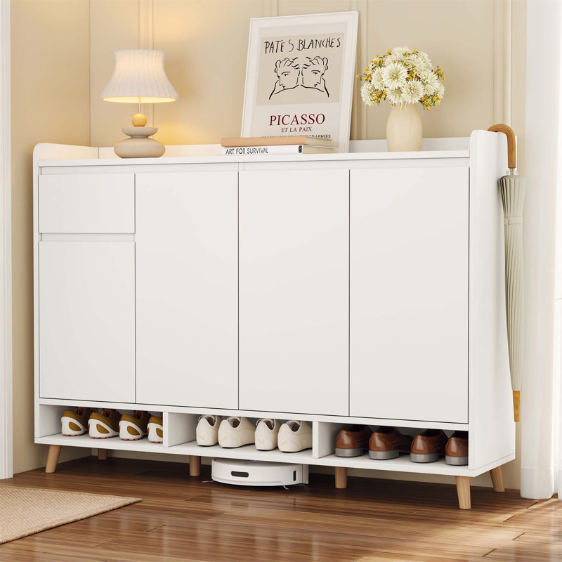 Sleek And Contemporary Shoe Cabinet With Adjustable Shelves, Minimalist Home Organizer With Solid Wood Legs, Storage Sideboard For Entryway, Living Room