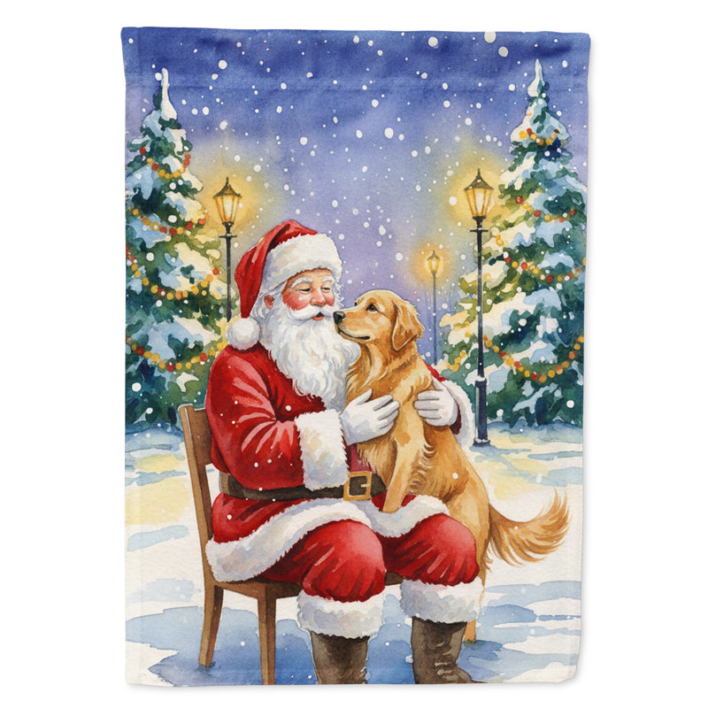 Golden retriever avec le drapeau de la maison du père Noël, Taille de la maison, Golden retriever