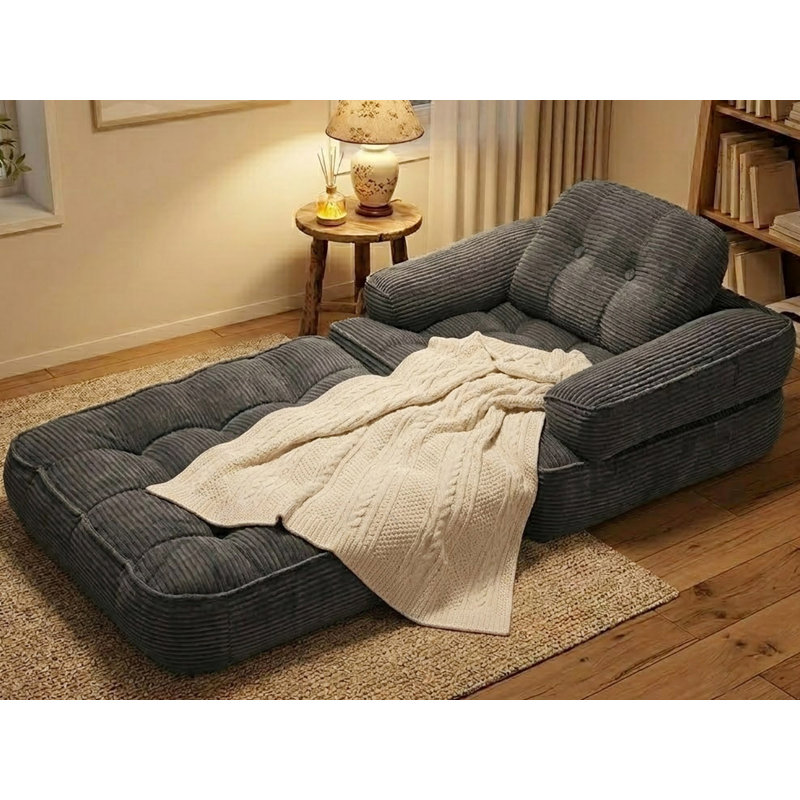 Fauteuil convertible Boneless, Velours côtelé gris foncé