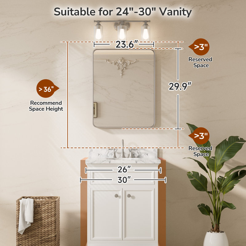 Miroir d'appoint Tyro, Noir mat, 30 po x 24 po, Rectangulaire