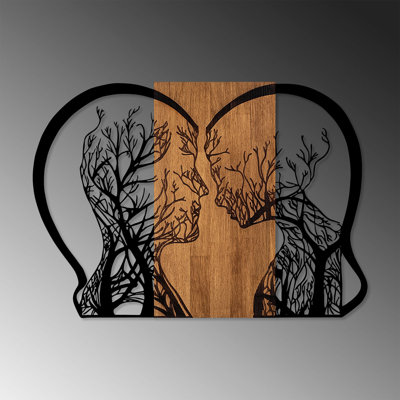 Elegant Decorative Wooden Wall Accessory, Walnut & Black, 22.8 x 31.5 inches | 50% Real Wood & 50% Durable Metal, Thickness: 1.2 inches | Unique Natural Variations, Perfect for Home Decor & Modern Aesthetics