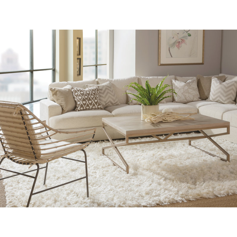 Coastal White Washed Rattan and Metal Arm Chair with Linen Pads